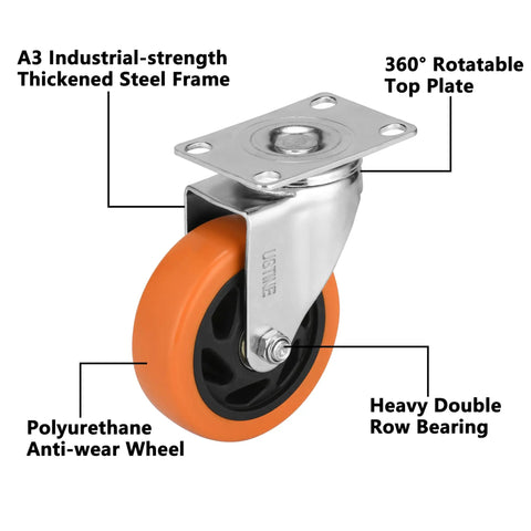 Glow Up Your Garage With These Smooth Rolling Four Inch Caster Wheels Set Of Four Featuring a polyurethane anti-wear wheel and steel frame.