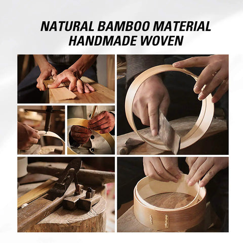 Craftsmanship of Real Deal 10 Inch Bamboo Steamer Basket Set With Dome Lid Stainless Steel Ring Adapter Dough Roller Press Tools.