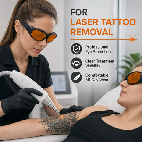 Pro Grade Multi Wavelength Laser Safety Glasses With Heavy Duty Optics Spanning 180 To 1095 Nm For Industrial Medical And Lab Work That Keep Your Vision Crisp And Bulletproof used during a tattoo removal procedure.