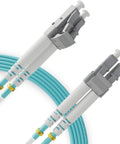 Plug And Play UPC LC To LC Multimode Fiber Patch Cable 3 Meter OM3 Duplex with LC connectors and blue jumper.