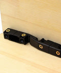 Heavy duty concealed panel fasteners for cabinets, showing black clips with gold screws, ideal for kitchens and wall cladding projects. Toss Out Those Ugly Screws With These Heavy Duty Concealed Panel Fasteners And Removable Furniture Fittings For Kitchens Cabinets And Wall Cladding Projects That Demand A Rock Solid Snap Lock.