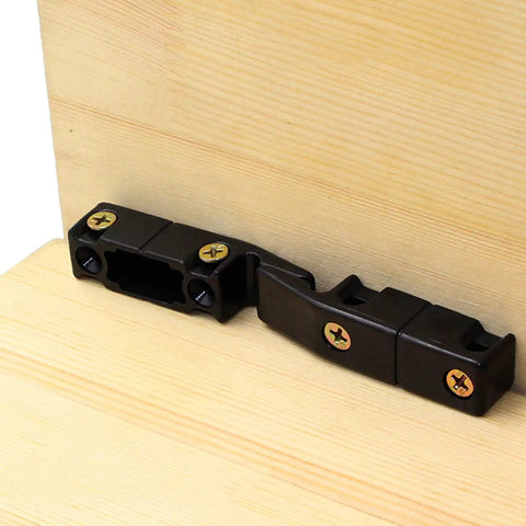 Heavy duty concealed panel fasteners for cabinets, showing black clips with gold screws, ideal for kitchens and wall cladding projects. Toss Out Those Ugly Screws With These Heavy Duty Concealed Panel Fasteners And Removable Furniture Fittings For Kitchens Cabinets And Wall Cladding Projects That Demand A Rock Solid Snap Lock.
