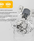 Heavy Duty 20 Pack Soft Close Cabinet Hinges One Half Inch Full Overlay Built Like a Tank Cold Rolled Steel Hardware Tough Enough for Kitchen and Bath Remodels, showcasing a hinge with water droplets.