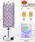 Rose Gold Crystal Touch Lamps Set Of 2 With Dual USB Ports, 3 Way Dimmable Nightstand Lights, lamps and bulbs displayed with sizes