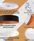 Flush Mount LED Ceiling Light 13 Inch With Matte Black Finish And Wood Accent, 3000K Warm White, Dimmable 18W, components view