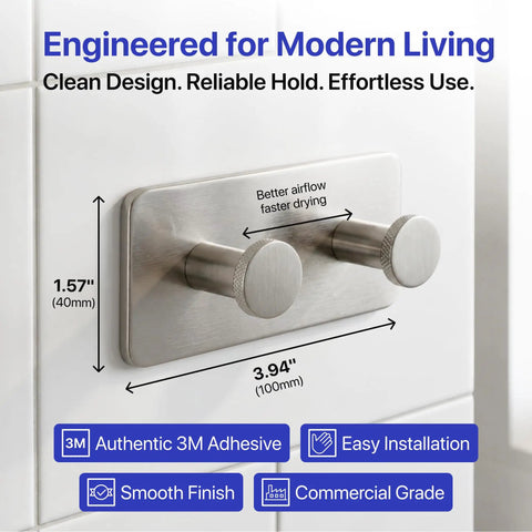 Heavy Duty Double Adhesive Wall Hooks Peel and Stick Towel Hook Satin Finish measuring 3.94" for modern bathrooms