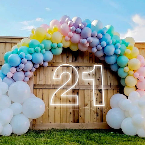 Twenty One Neon Sign LED Wall Light, Large 21.3 By 15.7 Inch Neon Night Light for decor with colorful balloon arch.