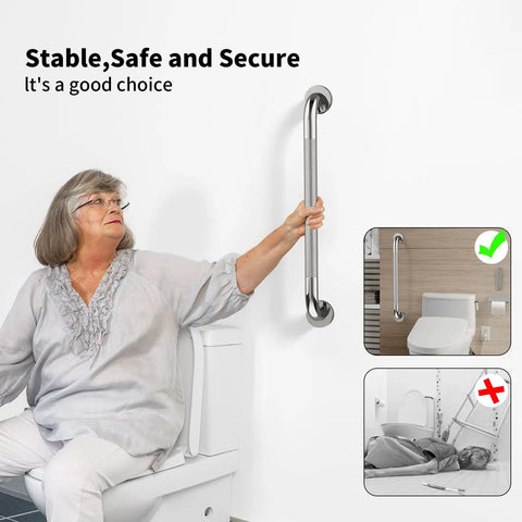 Straight Up 36 Inch Shower Grab Bar With Killer Anti Slip Knurled Grip For Bathroom Safety And Added Stability Heavy Duty Stainless Steel Support Handle Built Different For Extra Grip And Peace Of Mind, installed beside toilet for support.