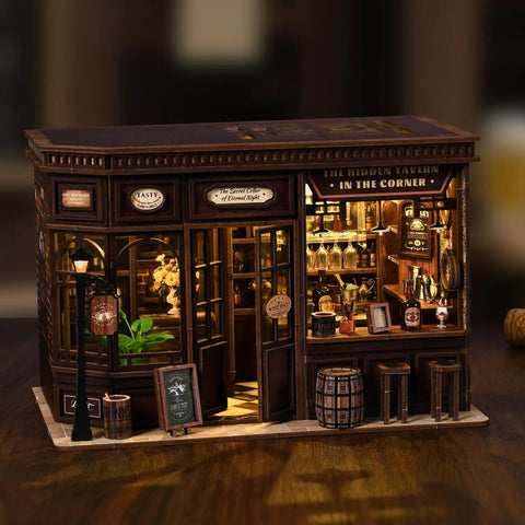 DIY Book Nook Kit Corner Tavern Miniature Dollhouse For Adults Teens Beginners, 3D Wooden Puzzle for Bookshelf Decor