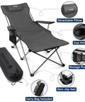 Comfy Reclining Beach Chair With Adjustable Backrest From Ninety To One Hundred Thirty Five Degrees, foot rest, pillow, six legs, gray