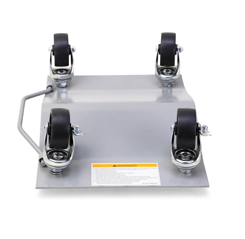 Heavy Duty Rock Solid 6000 Lb Car Wheel Dollies Set Of 4 With Grippy Diamond Plate And Swivel Roller Casters, close-up of one dolly with wheels.