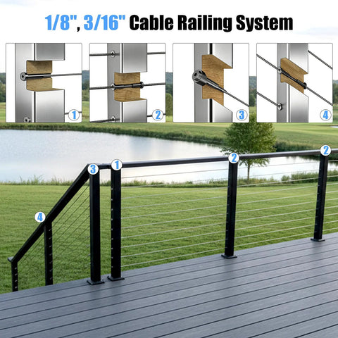 Installed on deck railing: Afcabakila 20-pack black 5/16 in ID angle washers, T316 stainless, 30° beveled