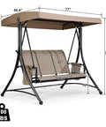 Three Seat Deluxe Outdoor Porch Swing With Weather Resistant Steel Frame Heavy Duty Construction Adjustable Tilt Canopy