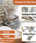 Rock Solid Automatic Screw Conveyor Feeder Machine With Food Grade Stainless Steel Auger, close-up of hopper and caster wheels.