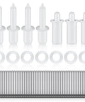 Bulletproof Plantation Shutter Repair Kit Featuring 85 Piece Hardware Collection With Spring Pins Collar Clips And Louver Staples includes white plastic pins and staples.