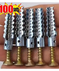 100 Pc Self Tapping Serrated Expansion Tube Screws for Concrete Walls DIY Ready visible with serrated metal design