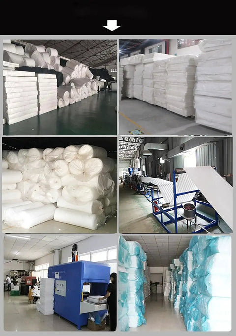 Various rolls and sheets of cuttable foam pad inserts for custom gear protection stored in a warehouse for toolboxes and camera bags.