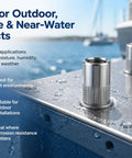 Rock Solid 304 Stainless Steel Rivet Nuts And Button Head Bolts 1/4-20 With Washers 5/8 Lock Nut Fasteners on wet metal surface for marine projects.