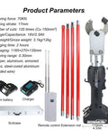 Cordless Hydraulic Cable Cutter With LED Display Portable 70 KN Cutting Power Cuts 30mm Copper And Aluminum Cables Including Armored And Steel Cored Handheld Electric Hydraulic Cable Cutting Tool with accessories