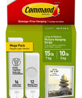 Package of Picture Hanging Strips Variety Pack 10 Lb And 15 Lb White Adhesive 56 Strips 28 Pairs Damage Free Hangers