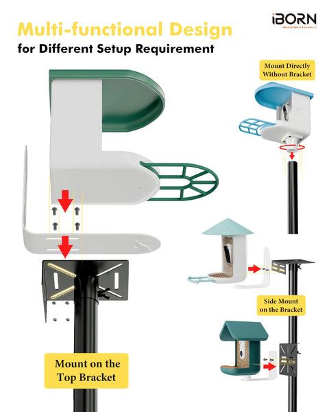 3In1 Bird Feeder Pole Mount Kit With 63 Inch Adjustable Height For Outdoor Birdhouses And Smart Feeders Heavy Duty Bracket Set With Top And Side Mounts