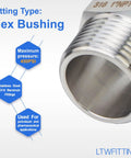 316 Stainless Steel Hex Nipple Fitting 1 Inch NPT Male Pipe Connector For Marine Plumbing