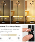 Dimmable Industrial Floor Lamp With 3 Adjustable Gooseneck Arms, Tall Tree-Style Farmhouse Standing Lamp With Brightness Settings.
