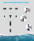 Diagram showing how to assemble sprinkler heads with components and step-by-step instructions.