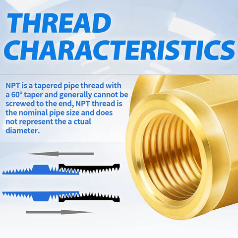 Brass Four Way NPT Female Cross Fitting With Four One Quarter Inch Ports Built To Last Heavy Duty Pipe Adapter thread characteristics