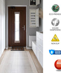Premium Clear Floor Protector Mat 27 Inch By 12 Foot Waterproof Roll for Hardwood, Tile, and Laminate Floors in hallway.