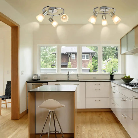 Kitchen installation of Dope Three Light Round Ceiling Track Lighting Fixture With Adjustable Heads For Kitchen Office Bedroom