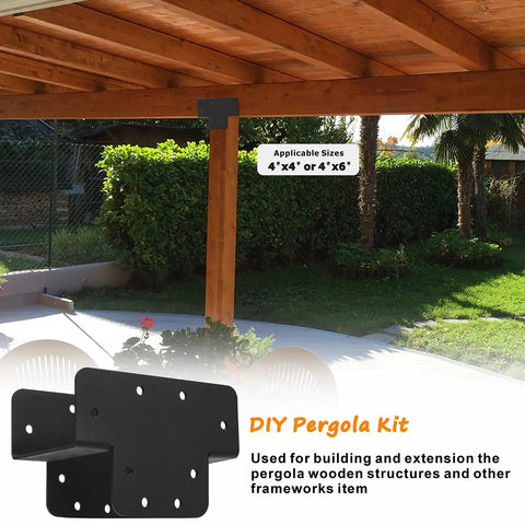 Two Pack 4x4 T Shaped Pergola Brackets Kit Beefy Heavy Duty Woodworking DIY For Pergolas And Gardens Matte Black 3 Way 4x4 Brackets With 3.57 By 3.57 Inch Inner Size And 5.9 Inch Extension