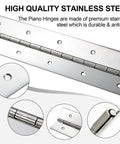 Heavy Duty 24 Inch Piano Hinge Forged From Damn Tough 304 Stainless Steel With Smooth Polish And Complete Mounting Kit up close.