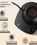 Gooseneck Electric Kettle With Smart Temperature Control, 0.9L Stainless Steel Interior, top view highlighting temperature settings.