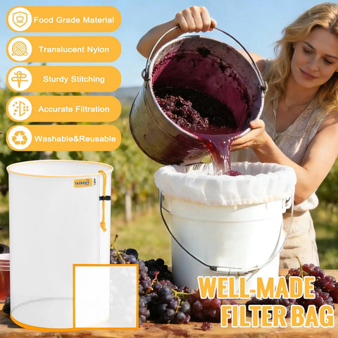 Person using 5 Pack All Mesh Filter Bags For 5 Gallon Buckets With 25 73 120 160 220 Micron Nylon Strainers