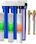 Heavy Hitter Whole House Water Filter Knocks Out 99 Percent Chlorine Grime And Rust With Three Stage Filtration and clear housing.