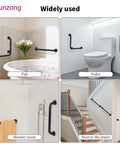 Heavy Duty Black Stainless Steel Shower Grab Bars 2 Pack With L Shaped And Straight Hands in tub, toilet, shower, and stairs settings.