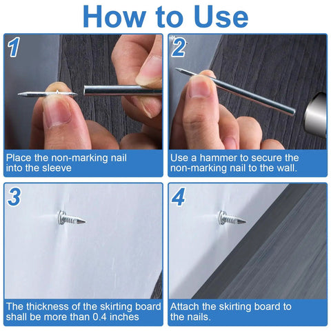 How to use Heavy Duty Double Headed Skirting Nails With Invisible Fasteners For Wood Trim And Baseboards, step-by-step guide.