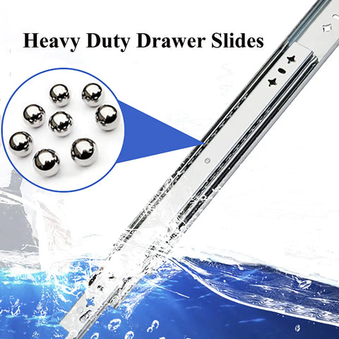 Pro Grade Heavy Duty Drawer Slides Built Tough Like A Tank Rolling Smooth As Butter With Reliable Self Locking Design For Kitchen Drawers Or Shop Storage At Sixty Centimeters Long with ball bearings.