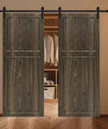 Top Shelf Heavy Duty Sliding Barn Door With Complete Hardware Kit Included Hella Smooth Gliding Double Track System For Interior Closets Easy No Sweat Setup, dark wood finish, double doors, closet space.