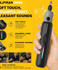 Mini Brushless Cordless Rotary Tool Kit with 65 Accessories, 5 Speeds Hitting 25000 RPM, Pocket Rocket Design Weighing Just 102 Grams, Engraving Pen shown in hand with colorful lights and soft-touch material.