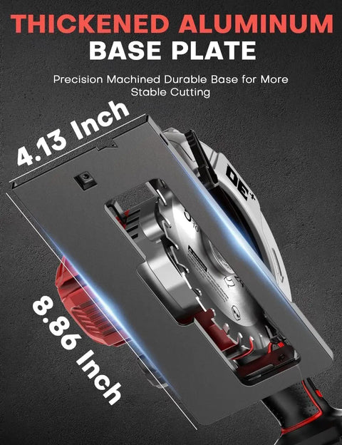 Thickened aluminum base plate of Six Inch Cordless Mini Circular Saw Equipped With Brushless Motor And 5900 Rpm delivers stable cuts.