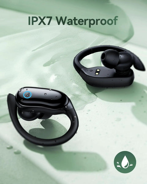 Active Noise Cancelling Wireless Earbuds With Earhooks 96 Hours Playback Dual Battery Display Bluetooth IPX7 Waterproof