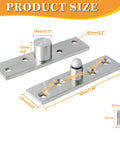 Slick Running 4 Inch Pivot Hinges For Hidden Doors, Concealed Stainless Steel Hardware In Brushed Finish Pair, detailed measurements shown.