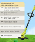 Green Black+Decker string trimmer shown on grass with specs for various models, compatible with 10 Pack 0.065 Inch Weed Eater String Refills.