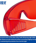 Close-up of Premium Pro Grade Dental Laser Safety Goggles Blocking UV And Led Rays with vents for airflow and anti-fog safety features.