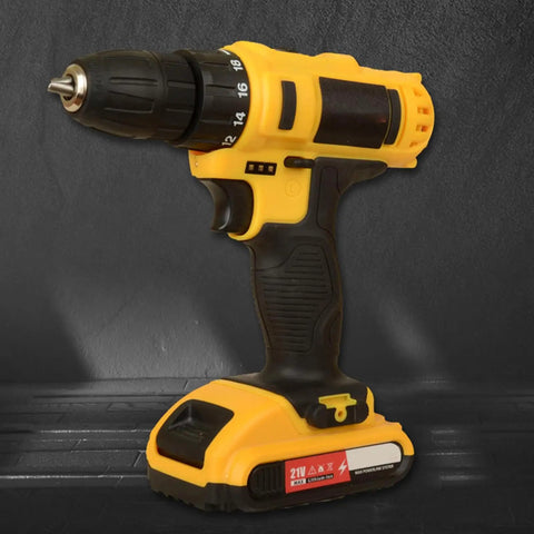 Heavy Duty Cordless Brushless Handheld Power Drill Boasting Serious Kick And Snappy Quick Change Chuck For No Sweat Diy Woodworking And Pro Grade Shop Projects, yellow and black design, featuring keyless chuck.