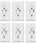 6 Pack USB Wall Outlet With Type C And Type A USB Ports, 15 Amp Tamper Resistant Receptacle, Includes Wall Plate, UL Listed