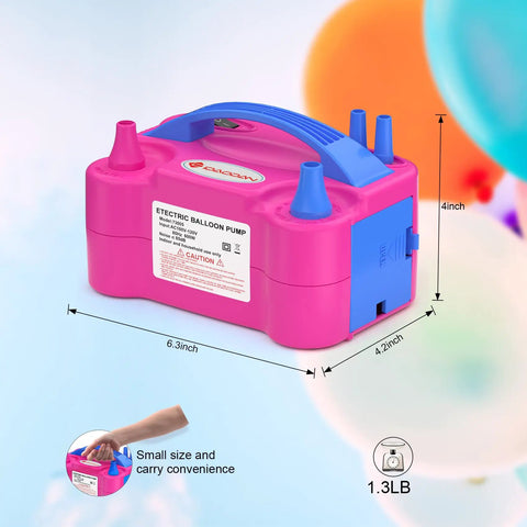 High Speed Electric Balloon Pump And Portable Balloon Blower For No Sweat Party Setup, 6.3 in long, compact pink design for easy carrying.