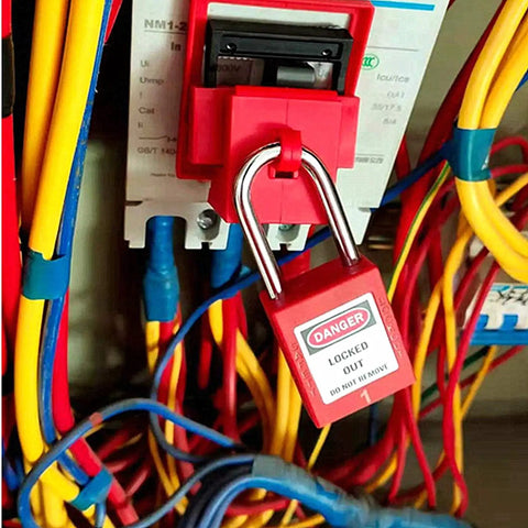Lockout Tagout Kit With Ten Padlocks And Tags Key Alike One Through Ten OSHA Safety Locks In Durable Steel secured on device